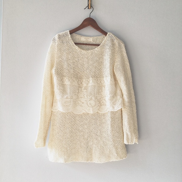 Zara Sweaters - + Z A R A + Knit Sweater with Detailed Lace
